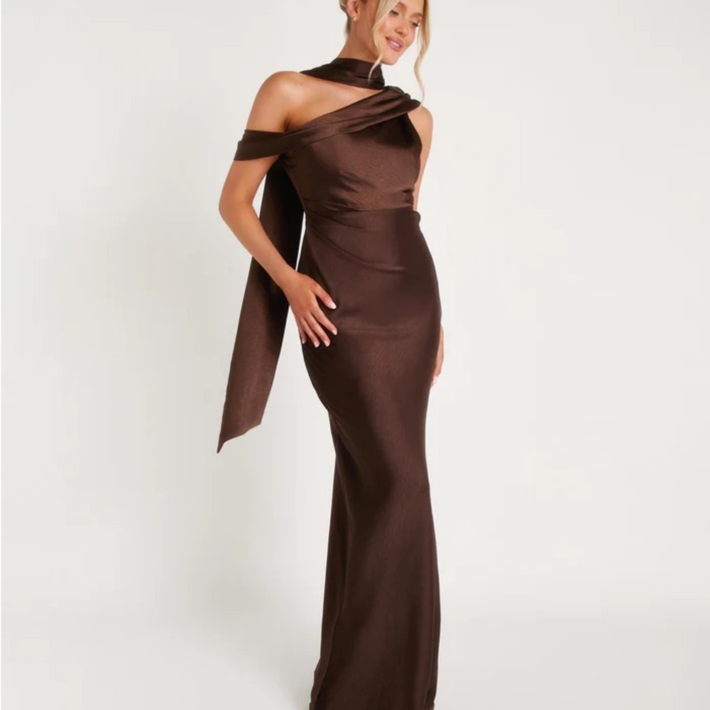 Elegant Brown Off-Shoulder Dress